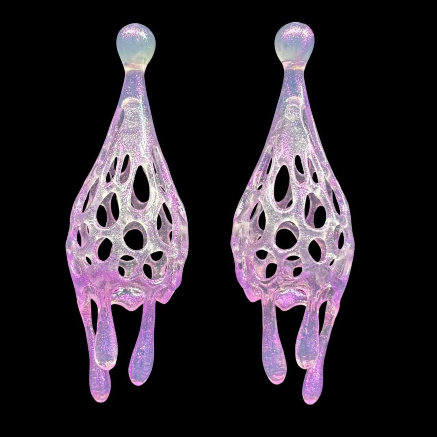 Pink Drop Earrings – Sculptural, Dangle, Unique Statement | Handmade in Canada | Mother's Day Gift
