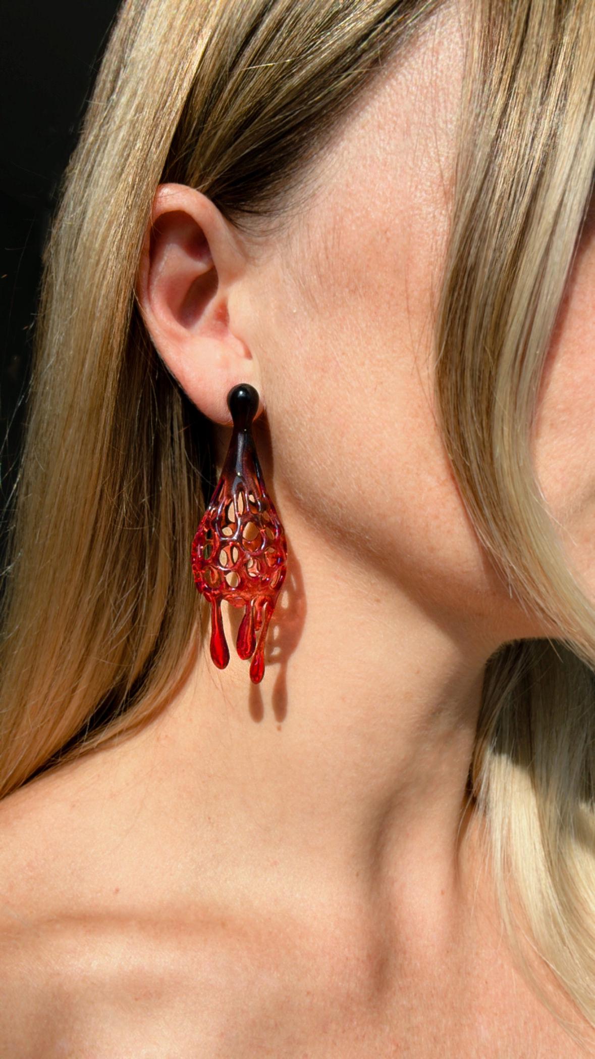 Pink Drop Earrings – Sculptural, Dangle, Unique Statement | Handmade in Canada | Mother's Day Gift