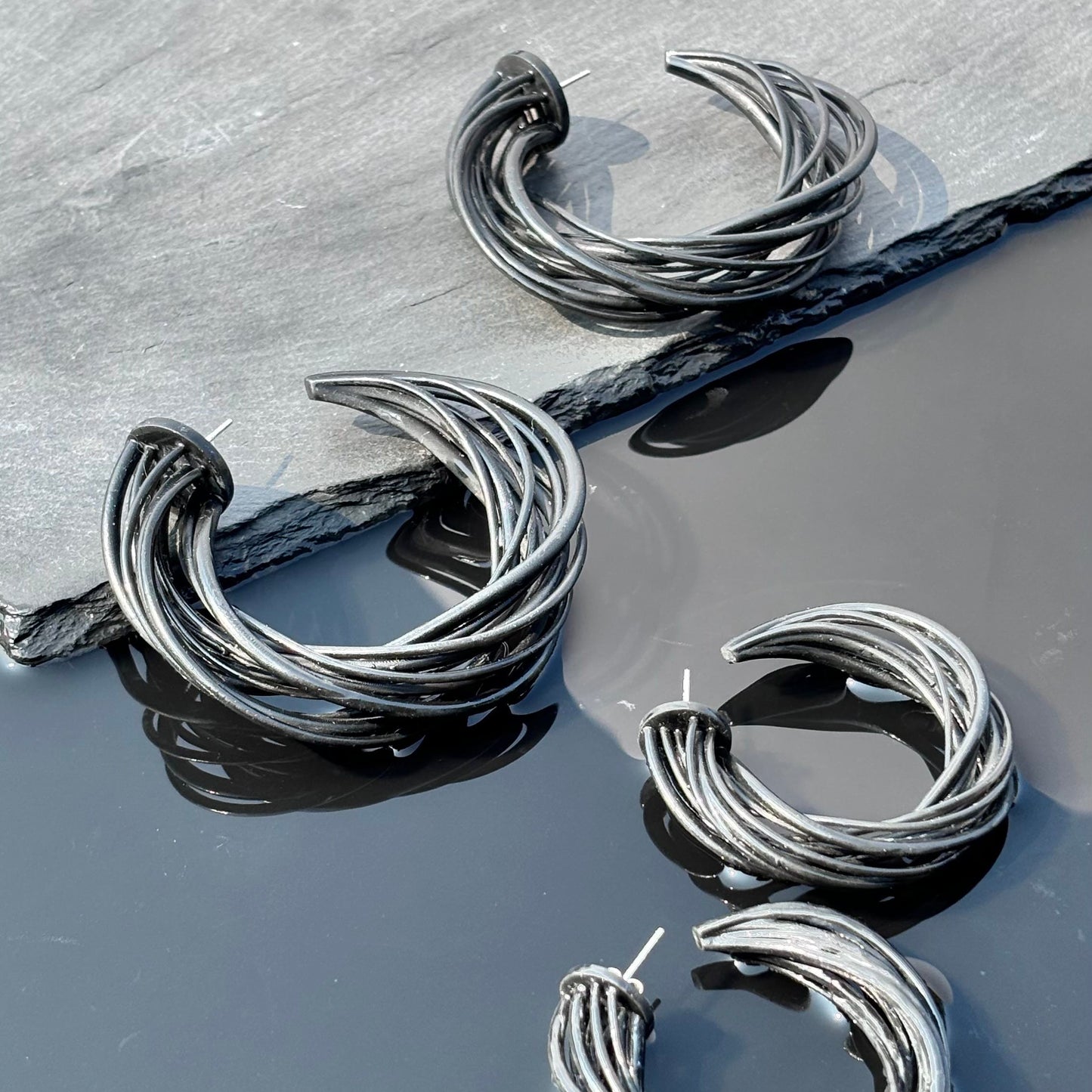 Black Spirals Hoops