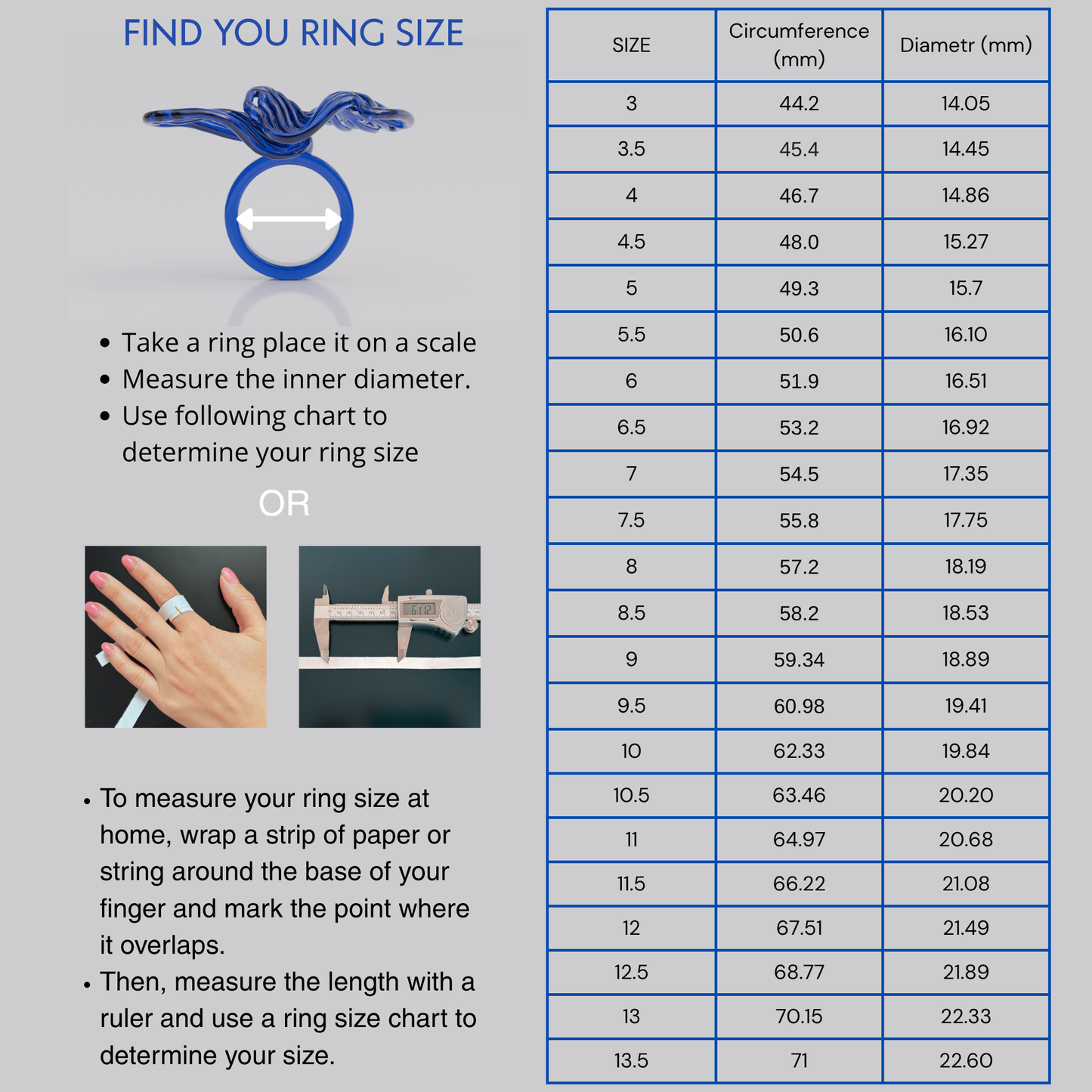 SIZER for 3d printed rings
