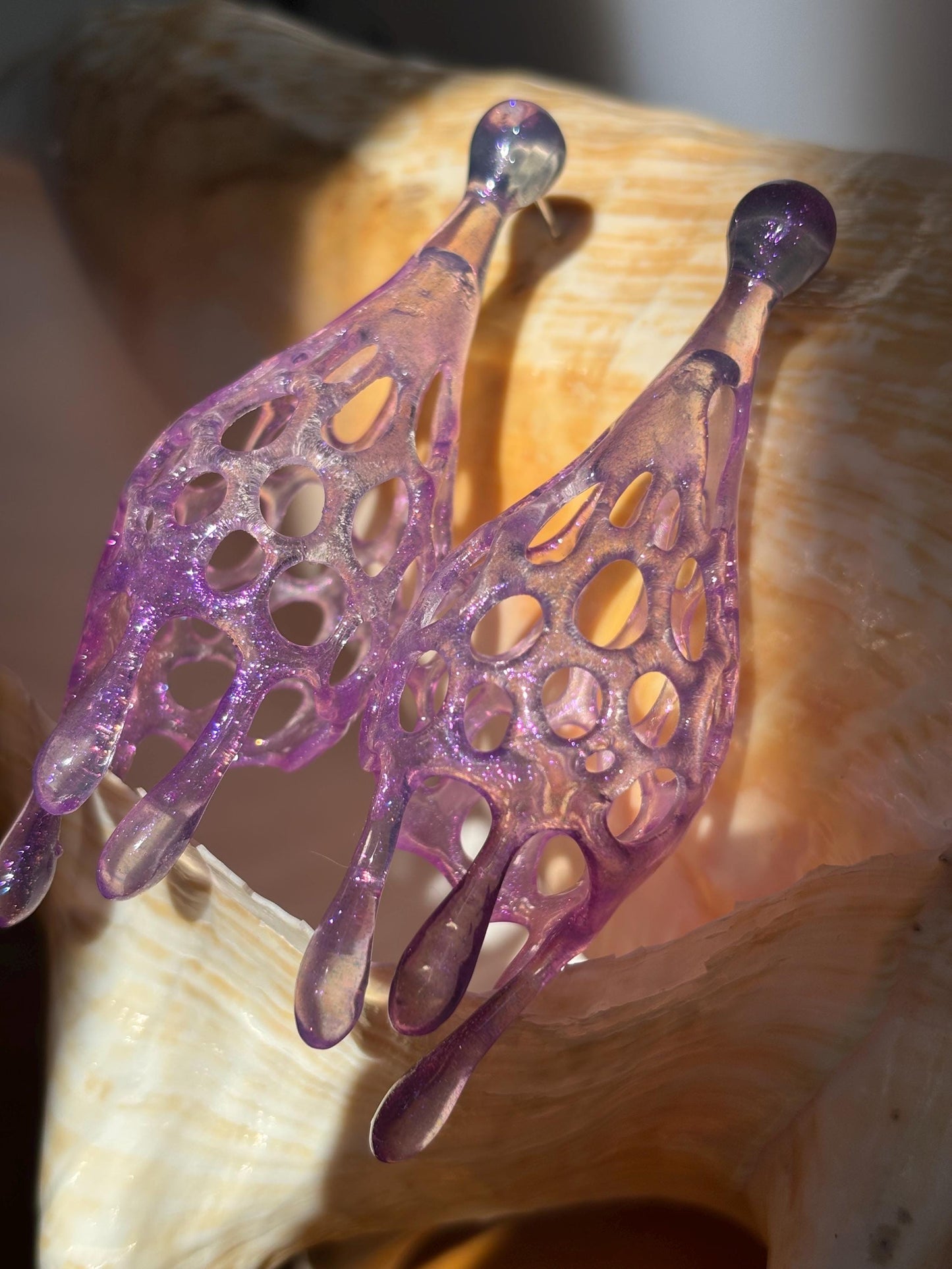 Pink Drop Earrings – Sculptural, Dangle, Unique Statement | Handmade in Canada | Mother's Day Gift