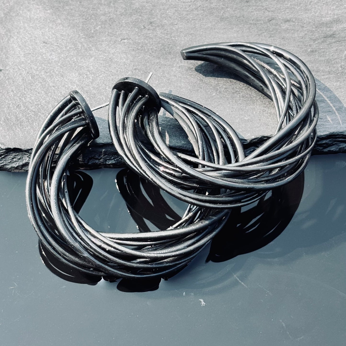 Black Spirals Hoops