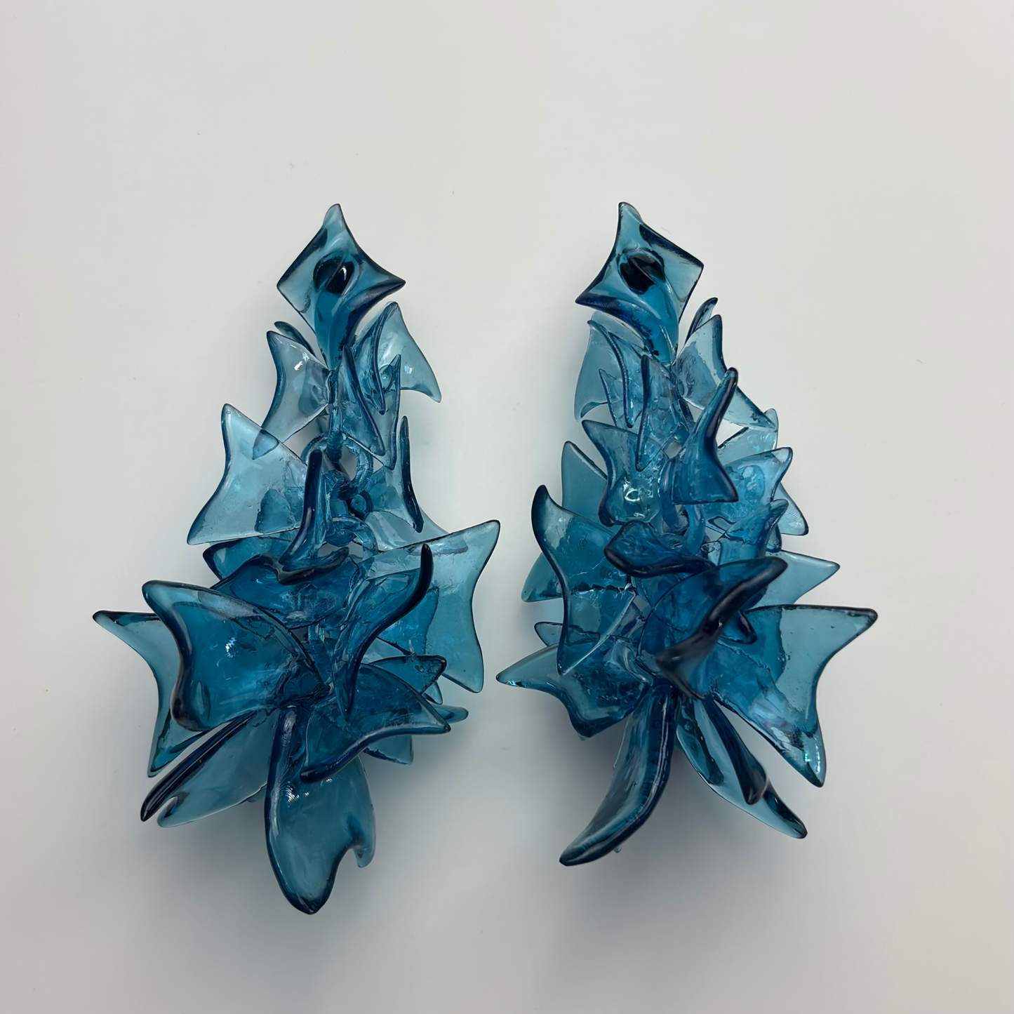 Petal Cascade Blue Sculptural Earrings