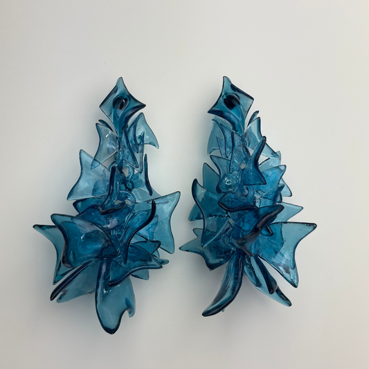 Petal Cascade Blue Sculptural Earrings