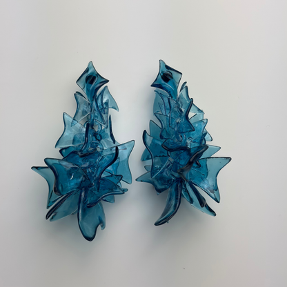 Petal Cascade Blue Sculptural Earrings