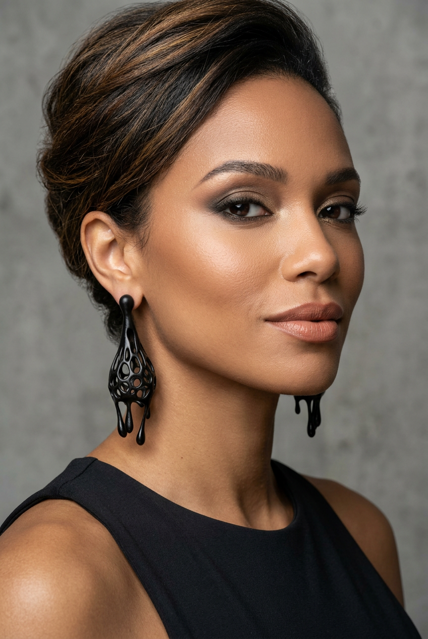 Black Drip Sculptural Avant Garde Earrings | Bold Black Fashion Jewelry