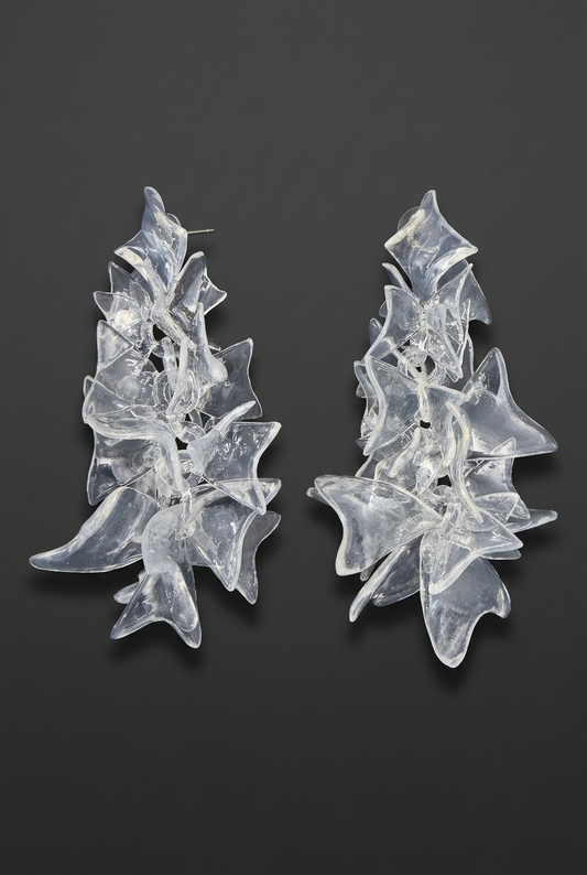 Petals cascade. Statement clear earrings