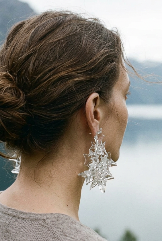 Petals cascade. Statement clear earrings