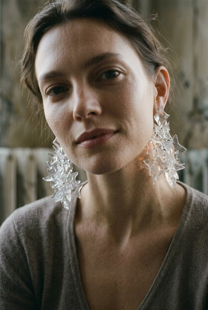 Petals cascade. Statement clear earrings