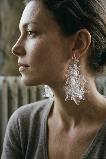 Petals cascade. Statement clear earrings