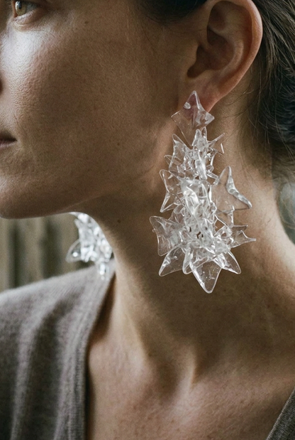 Petals cascade. Statement clear earrings