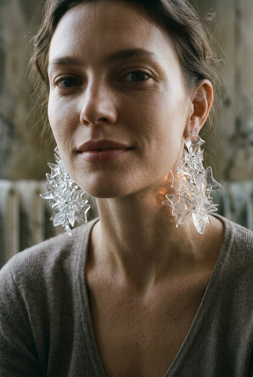 Petals cascade. Statement clear earrings