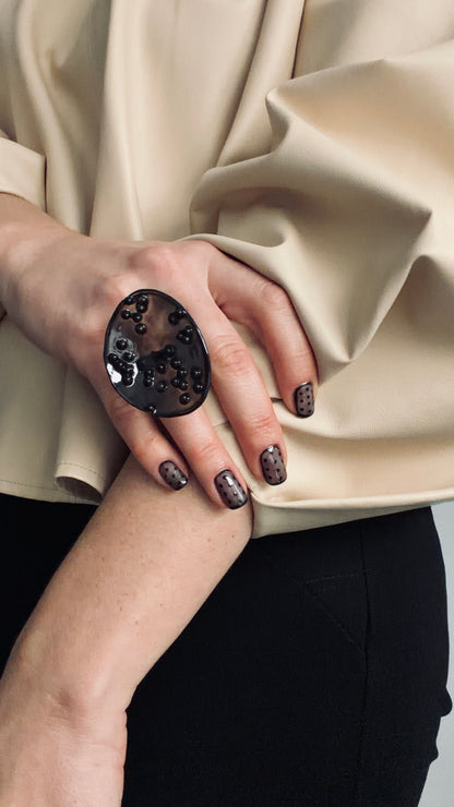 Polka Sculptural Statement Ring – Bold Black Resin | Made in Canada