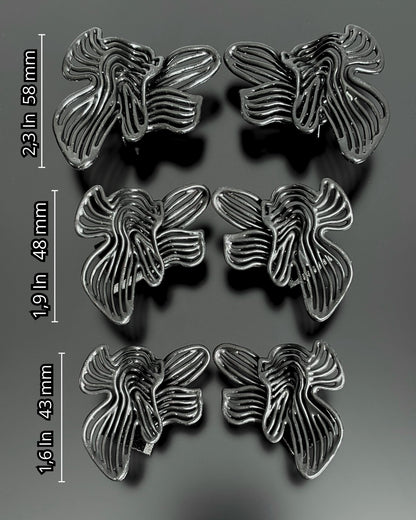 Image comparing 3 sizes of Rhythm earrings in mm and inches (58mm, 48mm, 43mm)