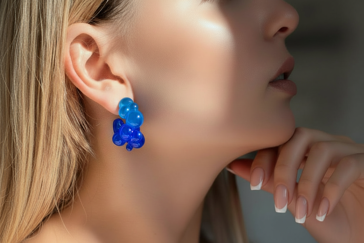 Blue Bubble Earrings, Sculptural Design, Made in Canada