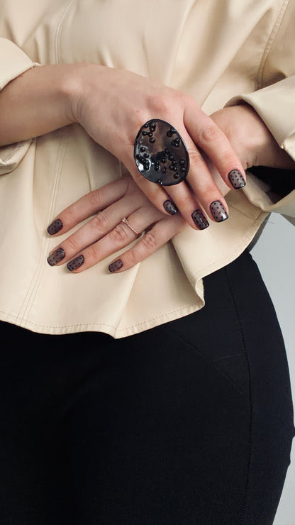 Polka Sculptural Statement Ring – Bold Black Resin | Made in Canada