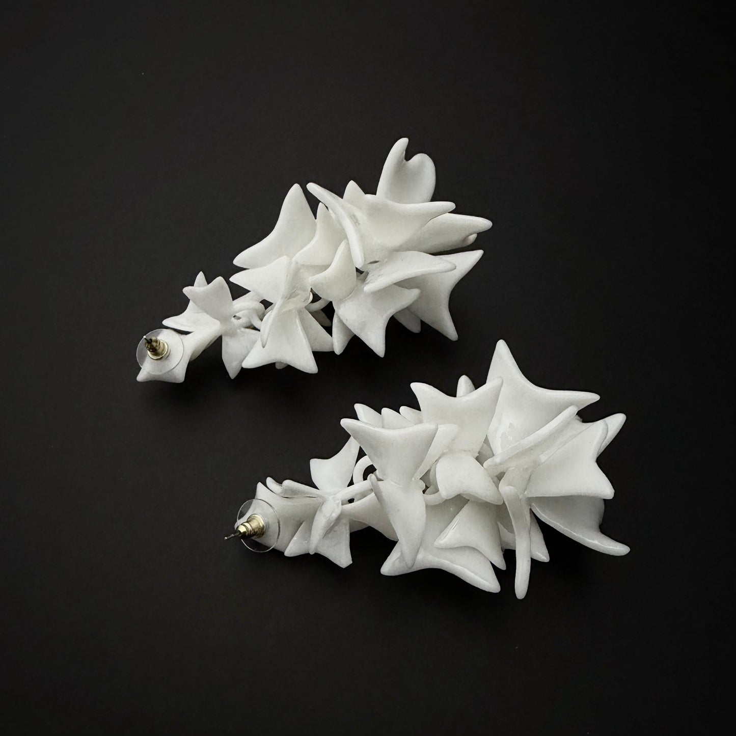 White Statement Earrings Petal Cascade