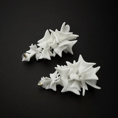 White Statement Earrings Petal Cascade