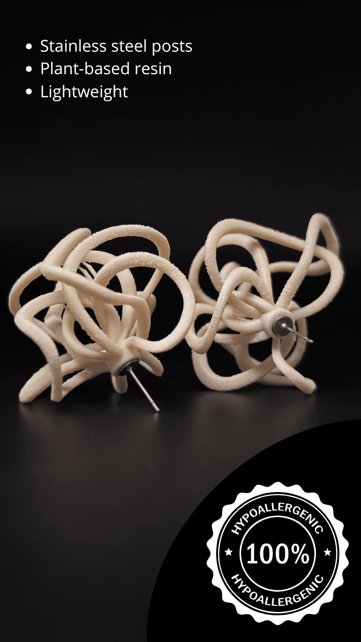 Detailed back view of the cream statement earrings, emphasizing the quality finish.