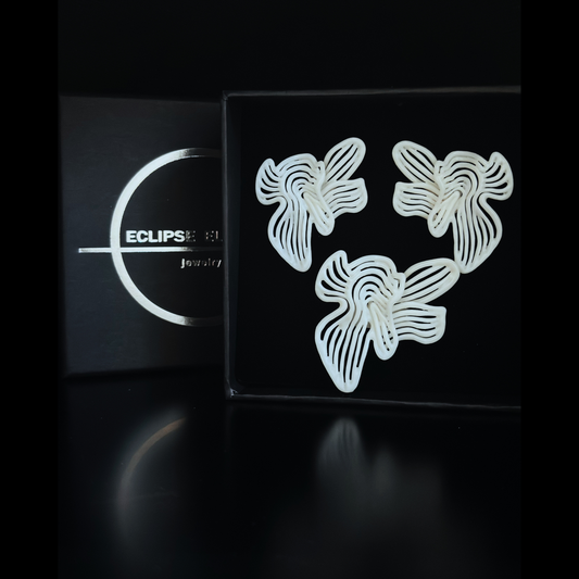 Display box view of the Rhythm White Earrings and Ring Set packaging